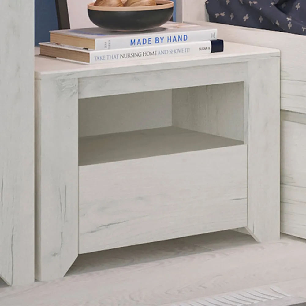 Florence Angel Single Drawer Bedside Table - White, Oak image