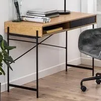 Florence Angus Single Door Office Desk - Black, Oak