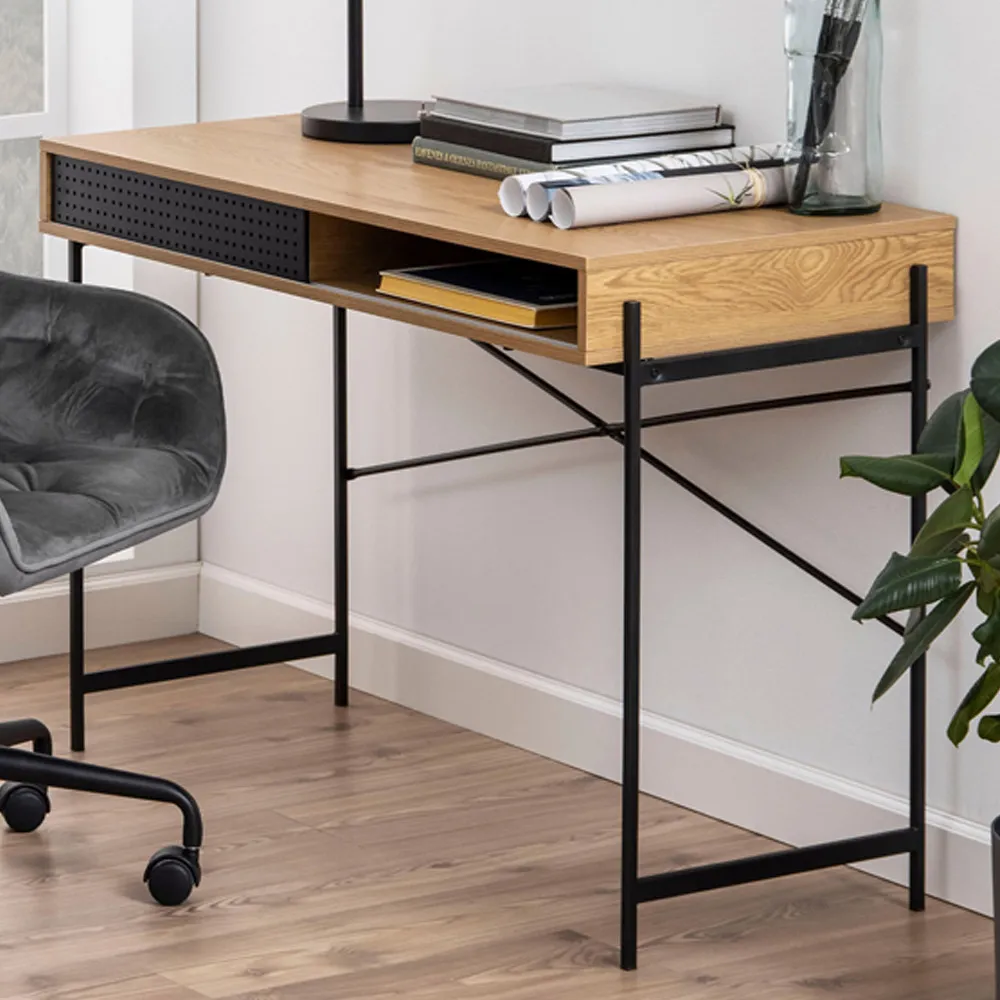 Florence Angus Single Door Office Desk - Black, Oak image
