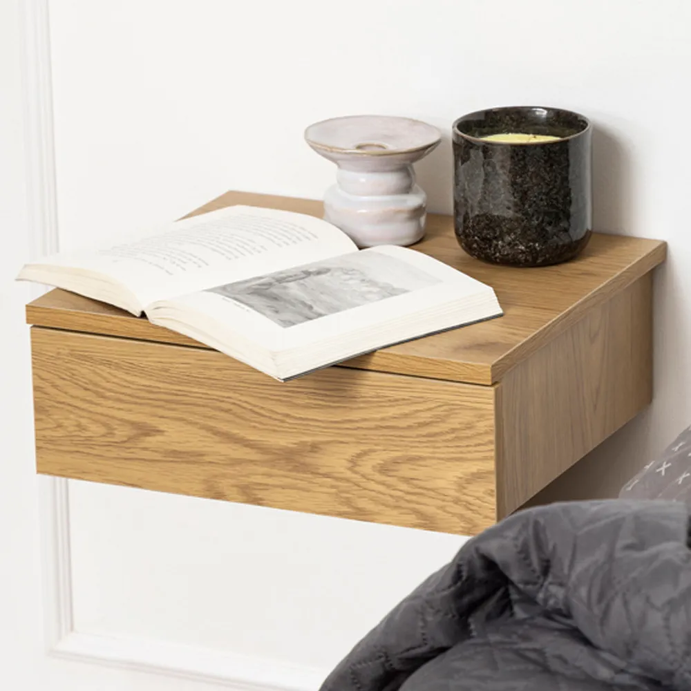 Florence Avignon Square Bedside Table with Drawer - Brown, Oak image