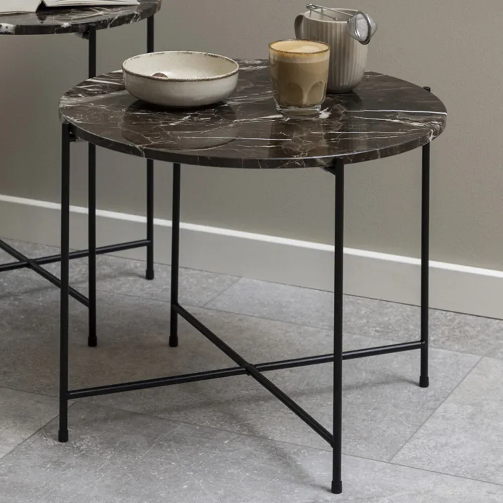 Florence Avila Side Table - Brown, Marble