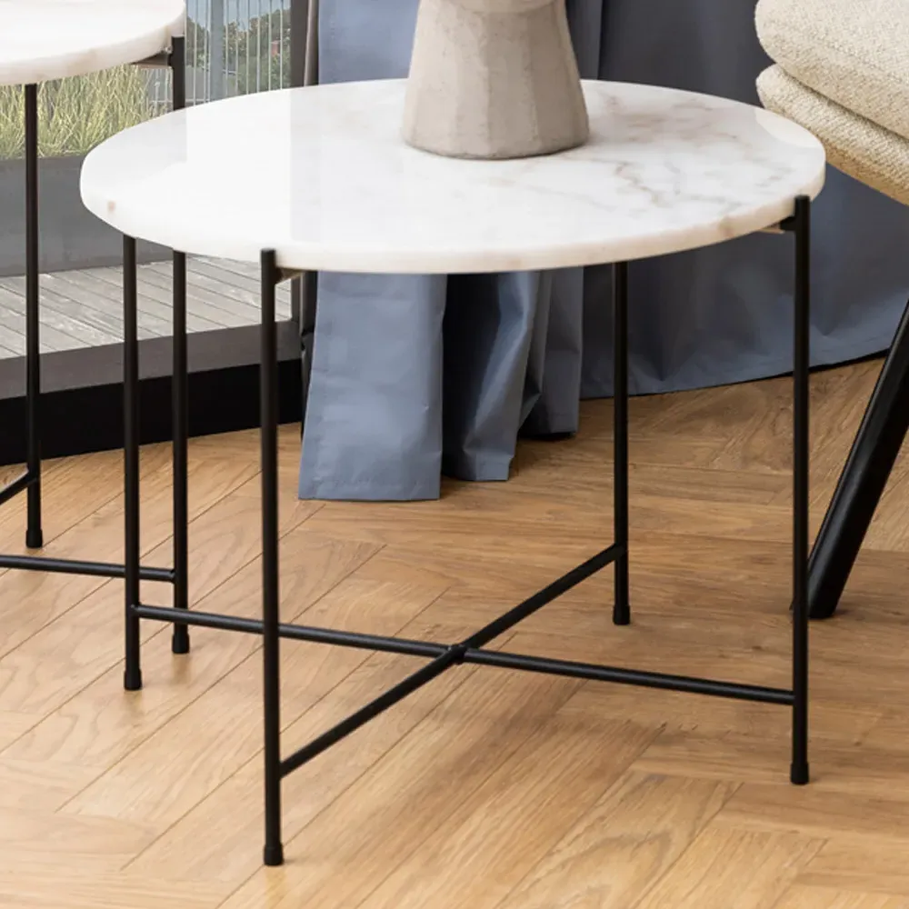 Florence Avila Side Table - White, Marble