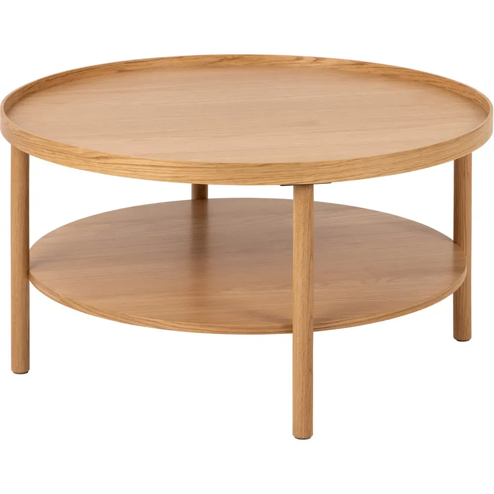 Florence Banbury Round Coffee Table with Shelf - Brown, Oak