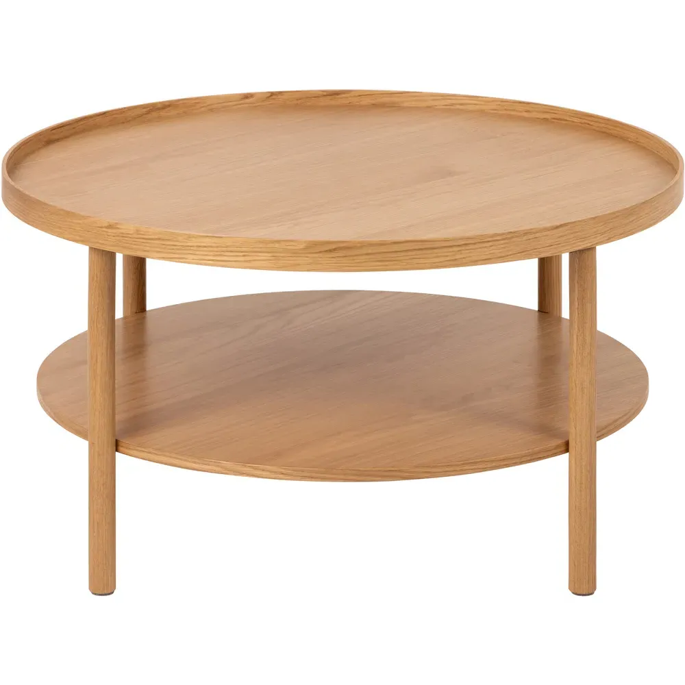 Florence Banbury Round Coffee Table with Shelf - Brown, Oak