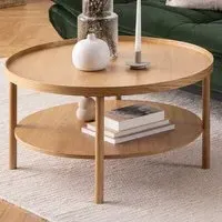 Florence Banbury Round Coffee Table with Shelf - Brown, Oak