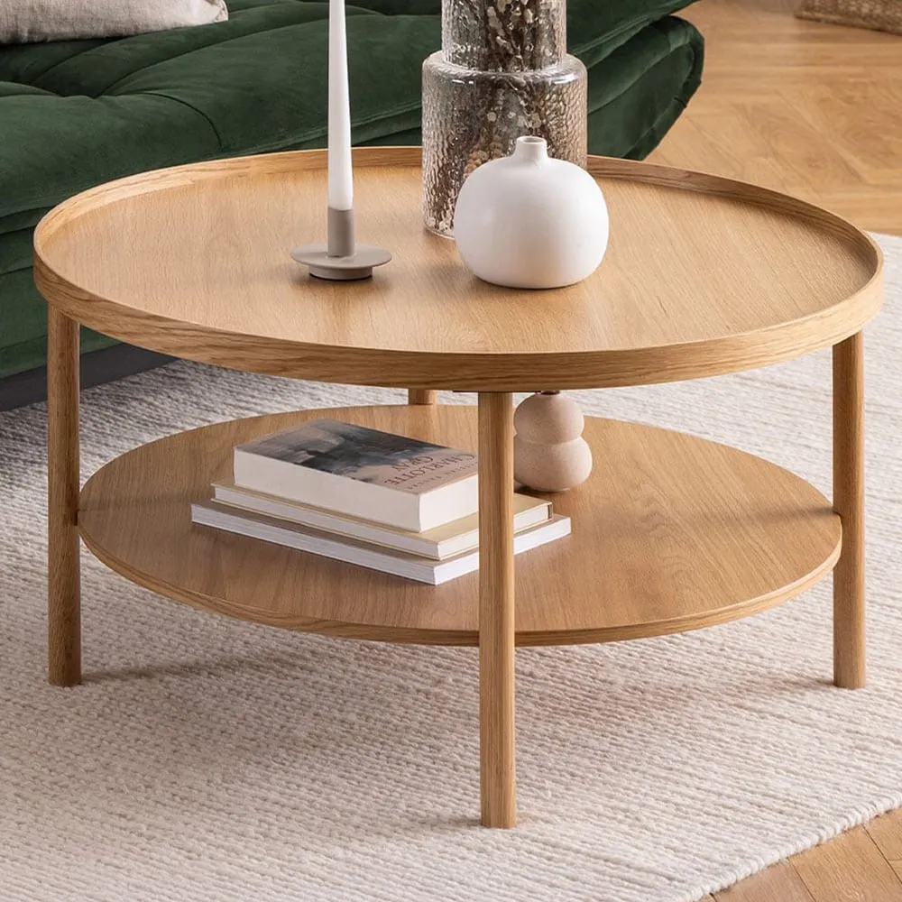 Florence Banbury Round Coffee Table with Shelf - Brown, Oak image