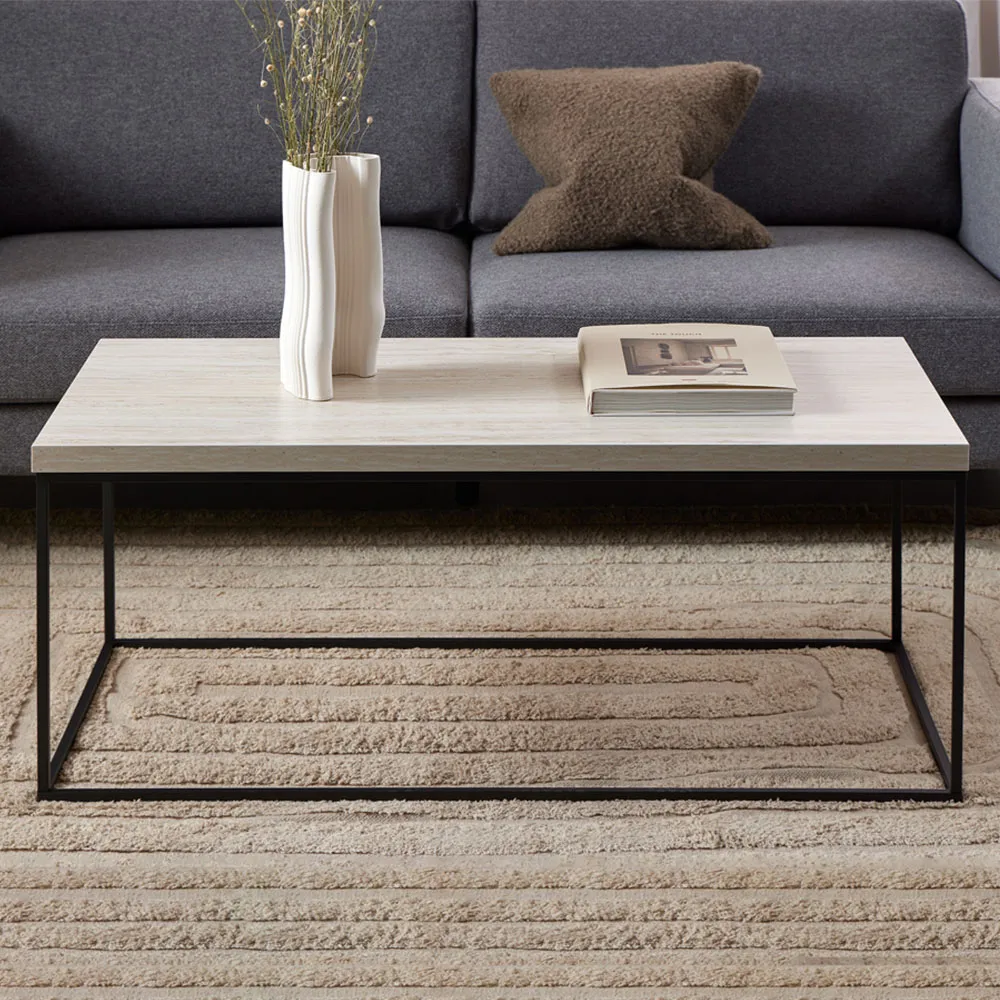 Florence Barossa Rectangular Coffee Table - Black, Travertine