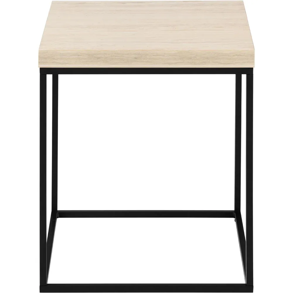 Florence Barossa Square Side Table - Black, Travertine