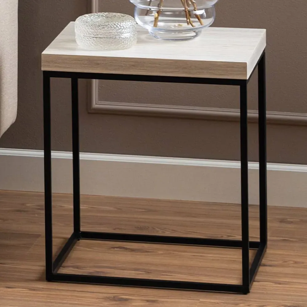 Florence Barossa Square Side Table - Black, Travertine image