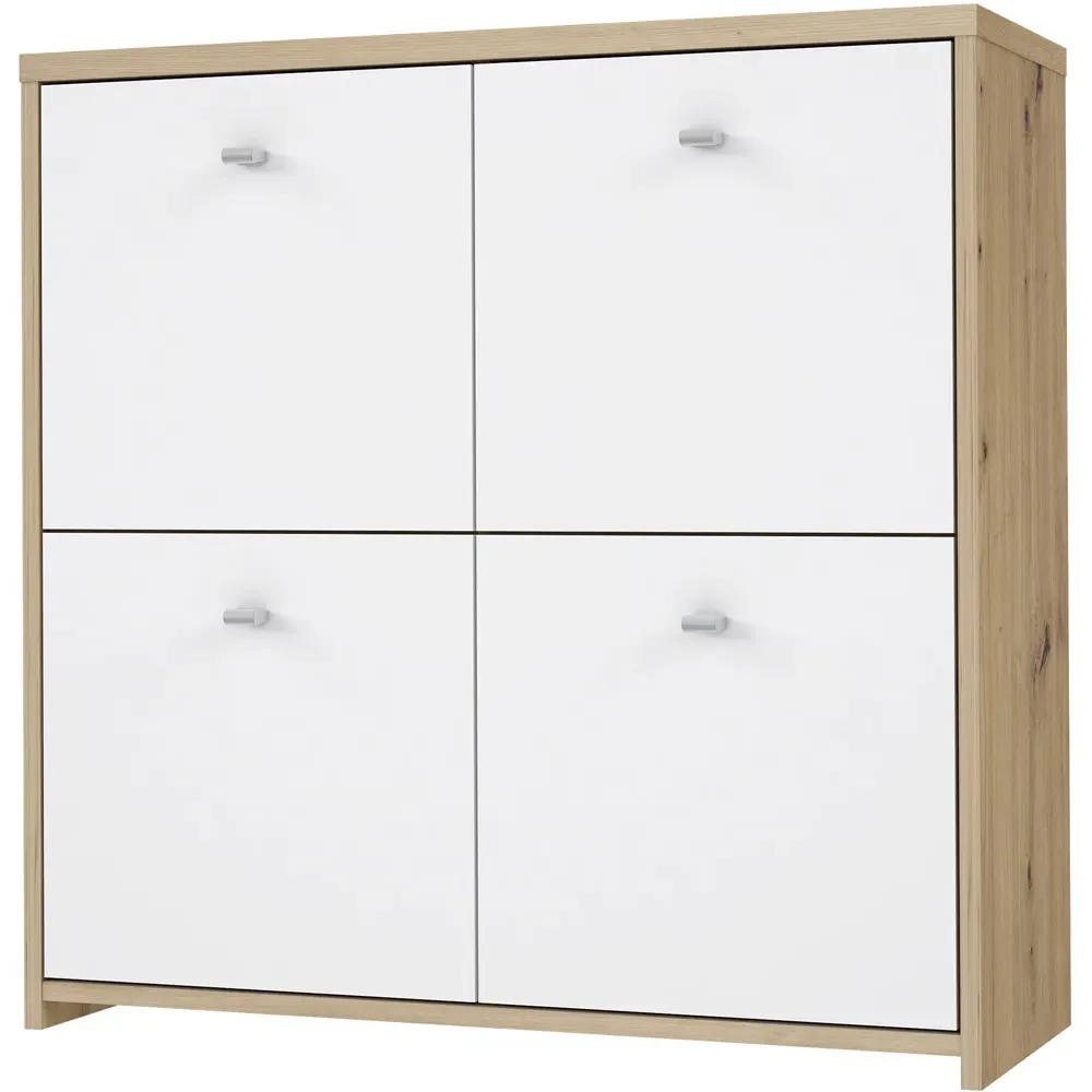 Florence Best 4 Door Storage Chest - White, Oak Effect