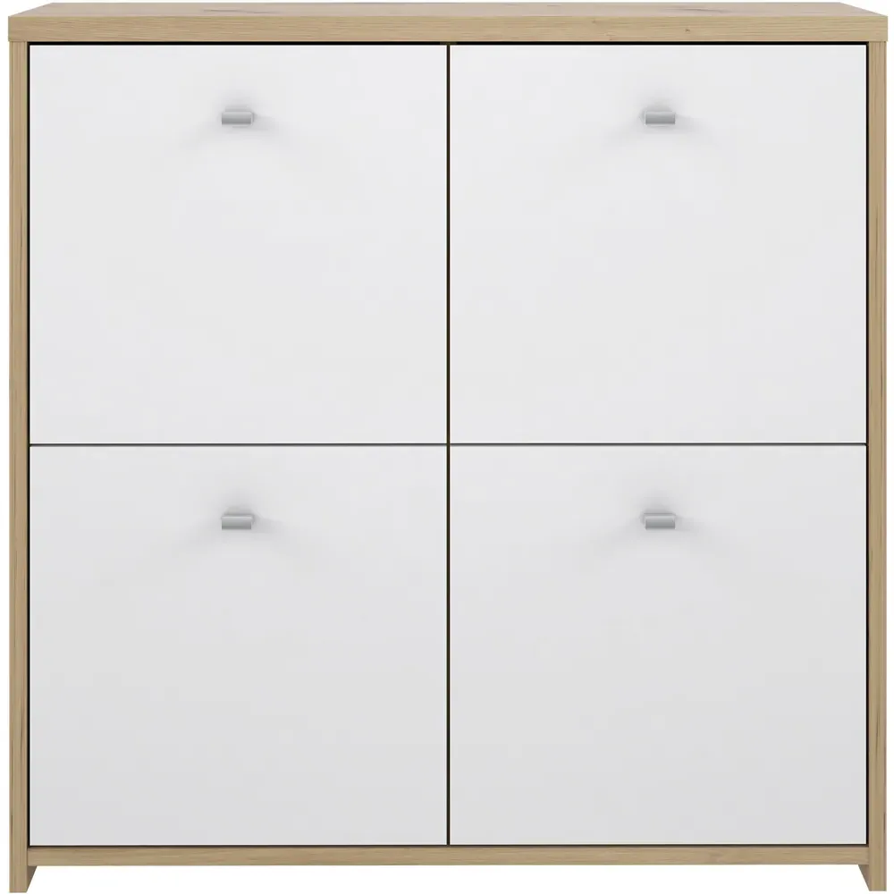 Florence Best 4 Door Storage Chest - White, Oak Effect