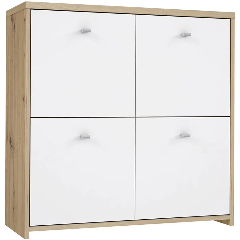 Florence Best 4 Door Storage Chest - White, Oak Effect