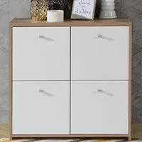 Florence Best 4 Door Storage Chest - White, Oak Effect