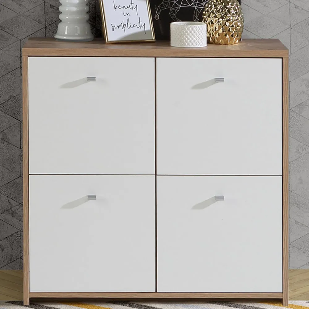 Florence Best 4 Door Storage Chest - White, Oak Effect image