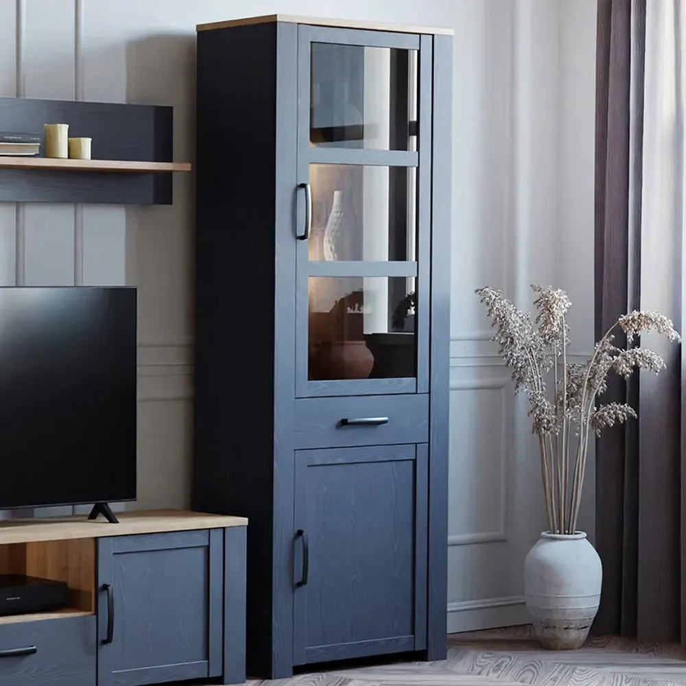 Florence Bohol 2 Door Display Cabinet with Drawer - Blue, Oak