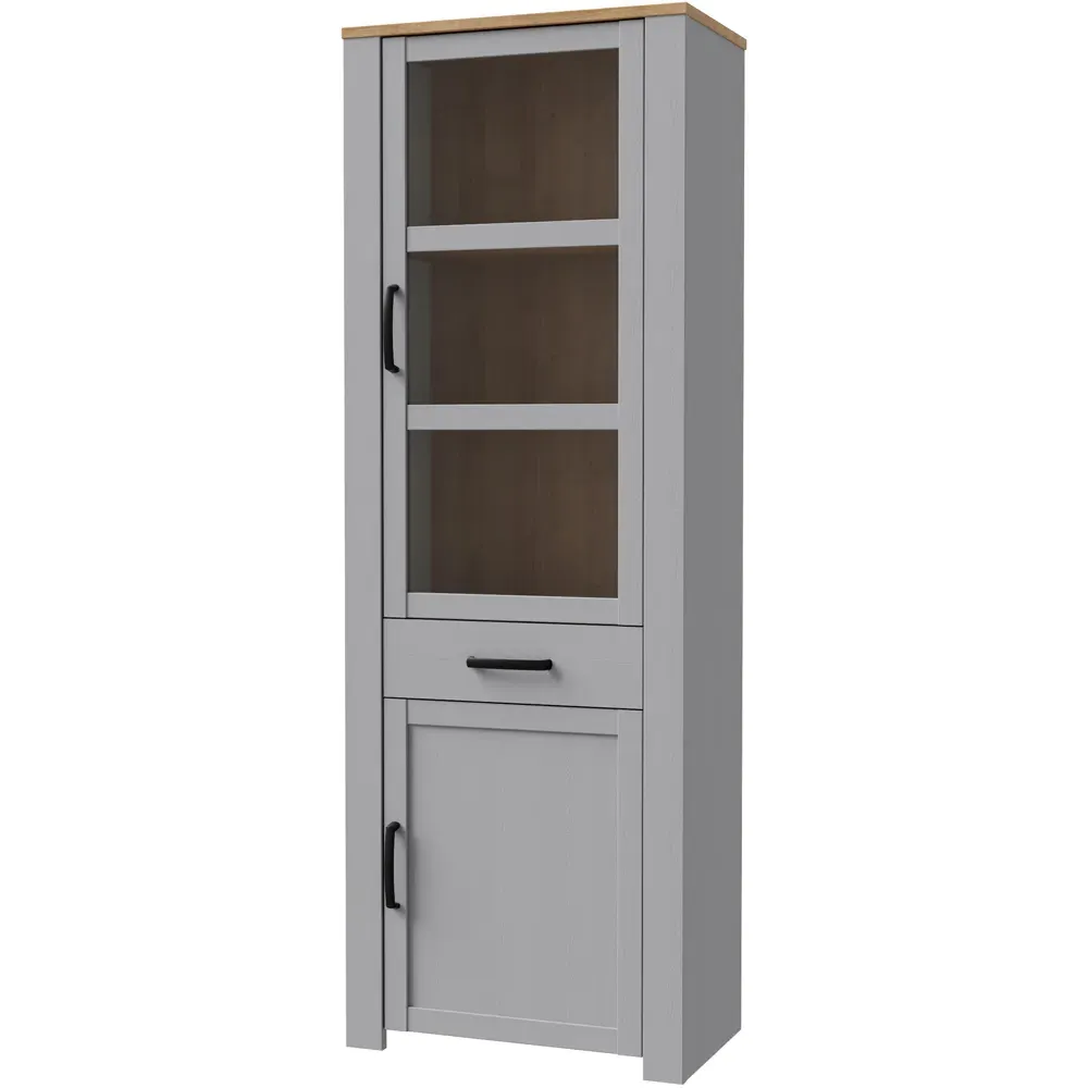 Florence Bohol 2 Door Display Cabinet with Drawer - Grey, Oak