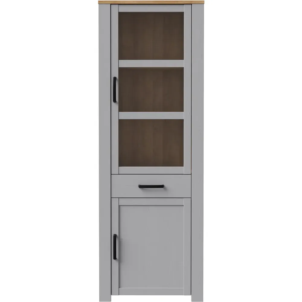 Florence Bohol 2 Door Display Cabinet with Drawer - Grey, Oak