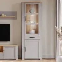Florence Bohol 2 Door Display Cabinet with Drawer - Grey, Oak