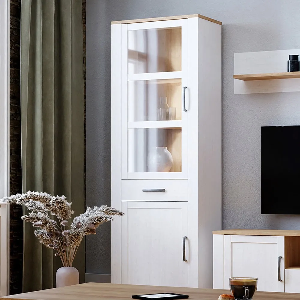 Florence Bohol 2 Door Display Cabinet with Drawer - White, Oak