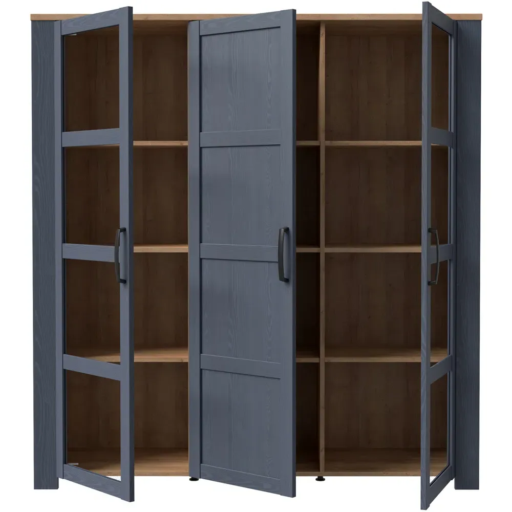 Florence Bohol 3 Door Display Cabinet with LED - Navy, Riviera Oak