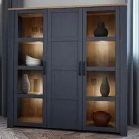 Florence Bohol 3 Door Display Cabinet with LED - Navy, Riviera Oak