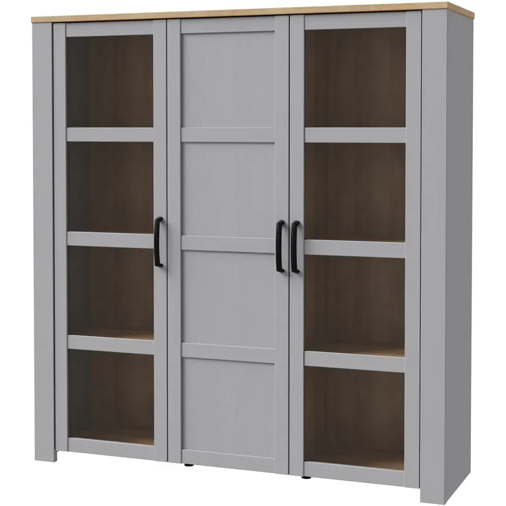 Florence Bohol 3 Door Large LED Display Cabinet - Grey, Oak