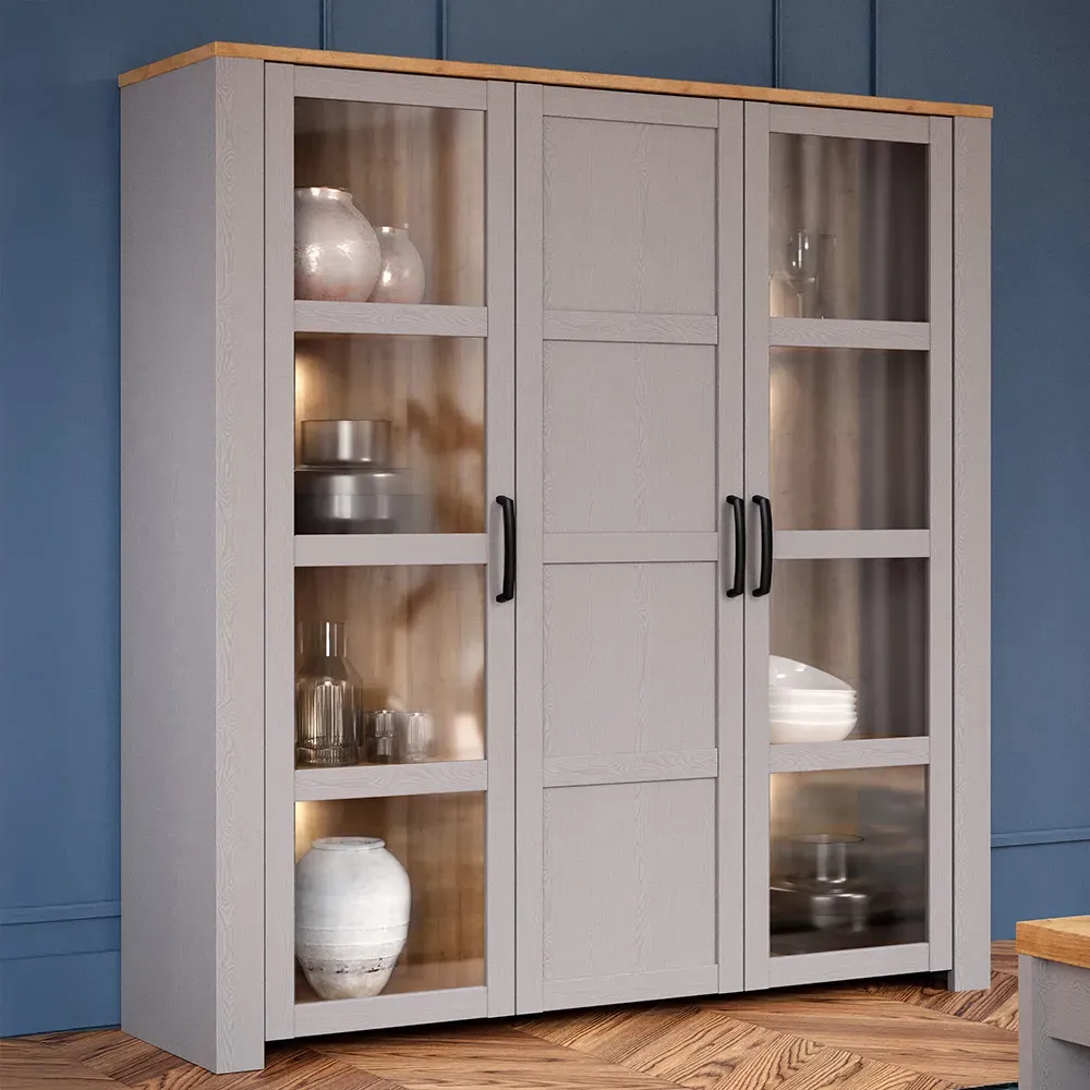 Florence Bohol 3 Door Large LED Display Cabinet - Grey, Oak image