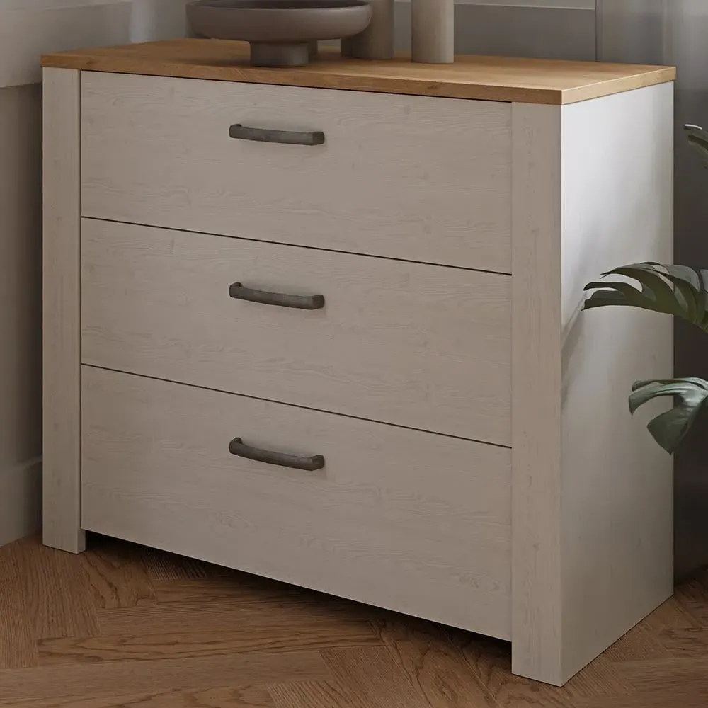 Florence Bohol 3 Drawer Chest of Drawers - Oak, White