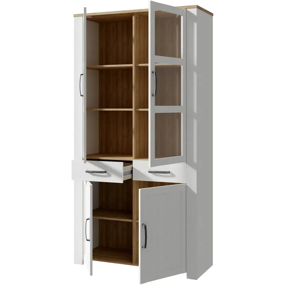 Florence Bohol 4 Door 2 Drawer Display Cabinet - Oak, White