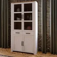 Florence Bohol 4 Door 2 Drawer Display Cabinet - Oak, White