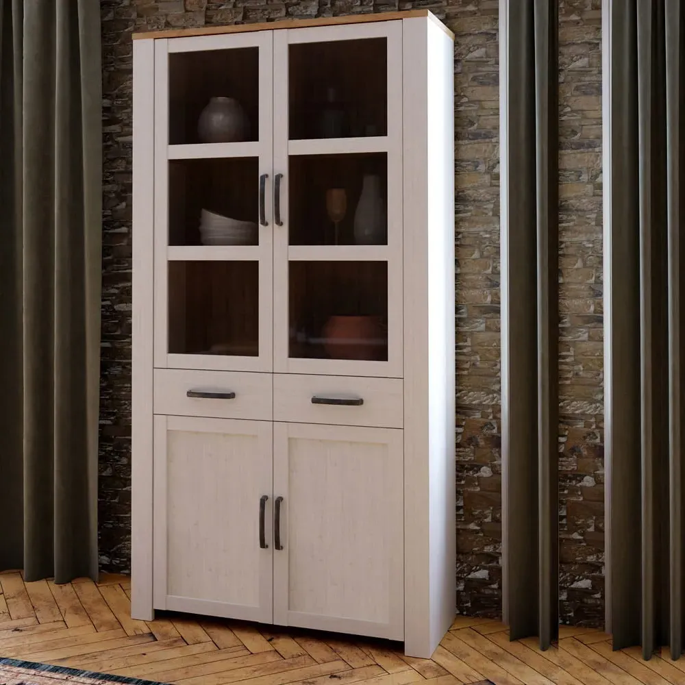 Florence Bohol 4 Door 2 Drawer Display Cabinet - Oak, White image