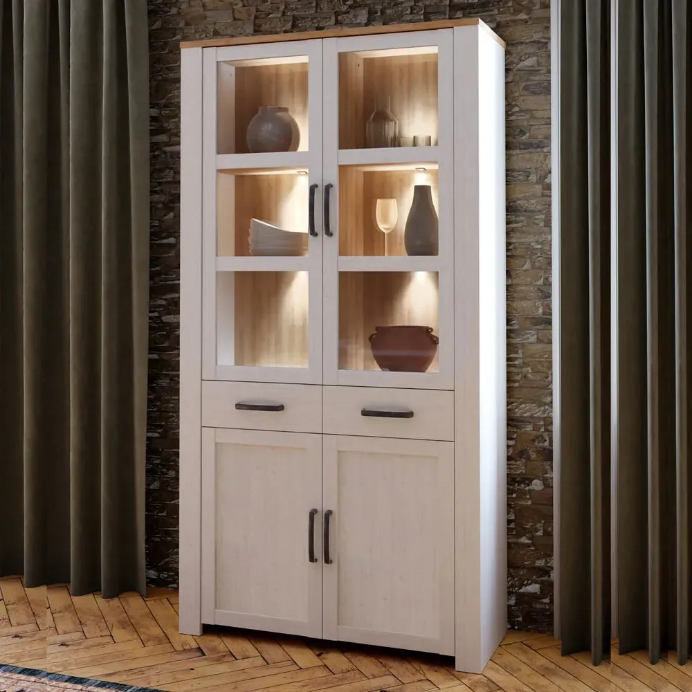 Florence Bohol 4 Door 2 Drawer Display Cabinet with LED - Oak