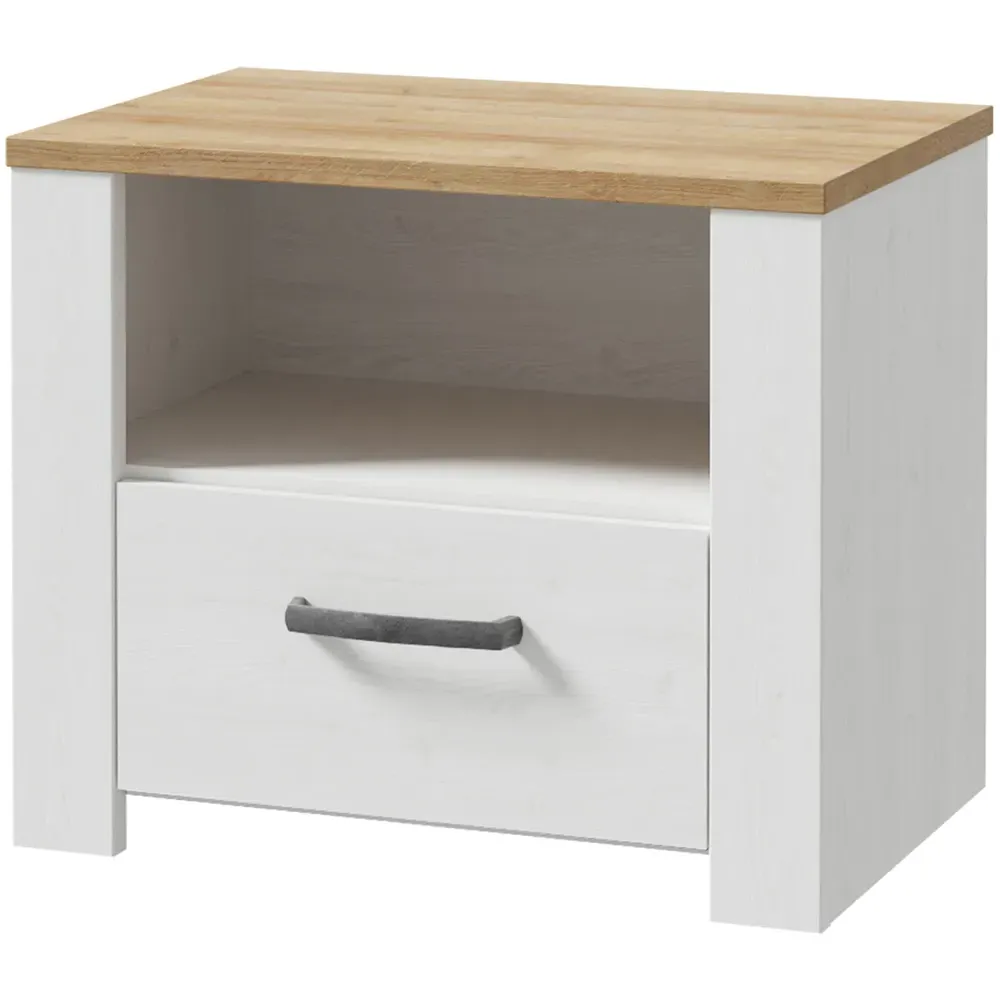 Florence Bohol Bedside Table - White, Riviera Oak