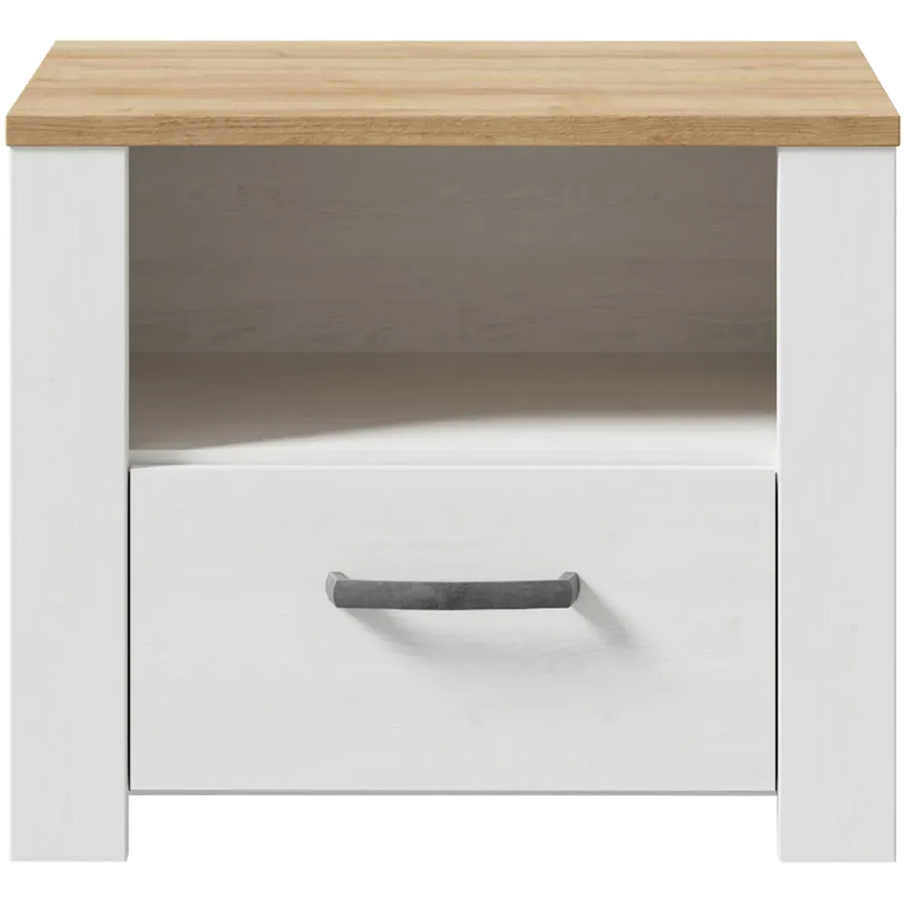 Florence Bohol Bedside Table - White, Riviera Oak