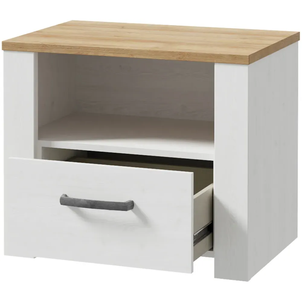 Florence Bohol Bedside Table - White, Riviera Oak