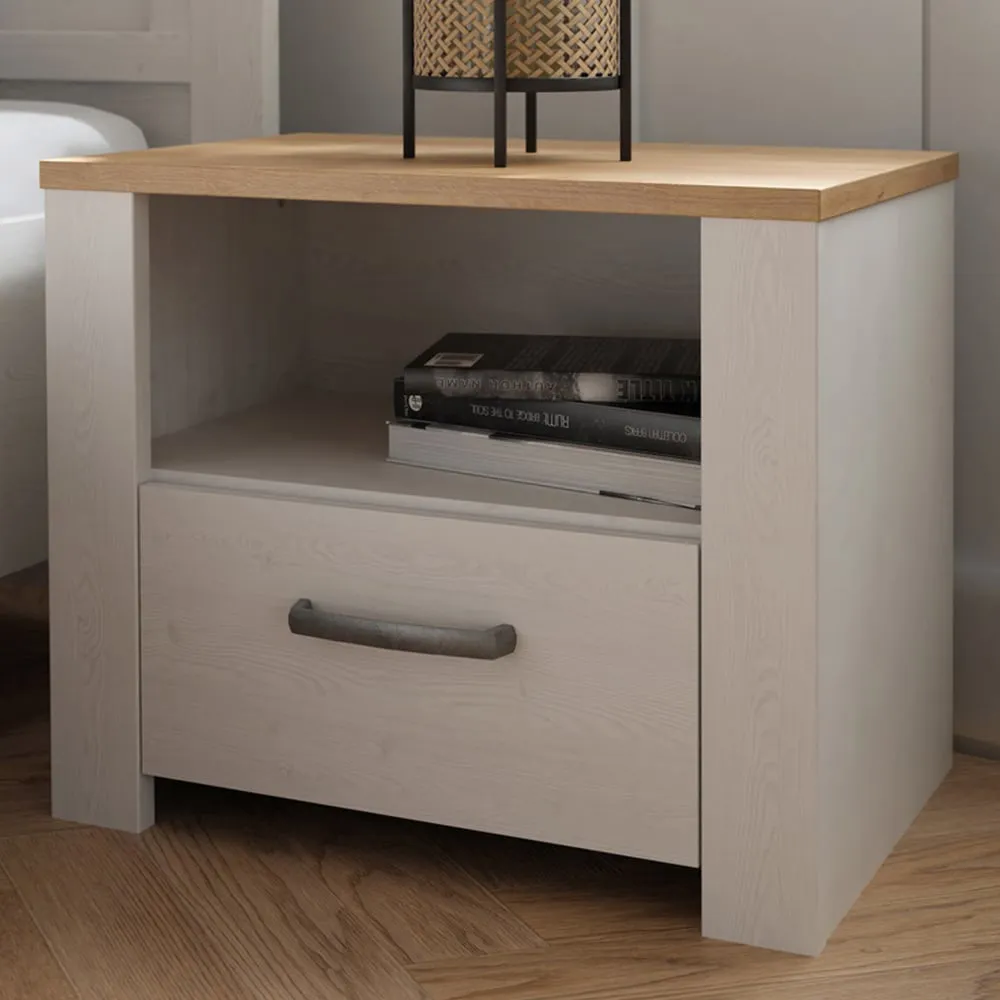 Florence Bohol Bedside Table - White, Riviera Oak image