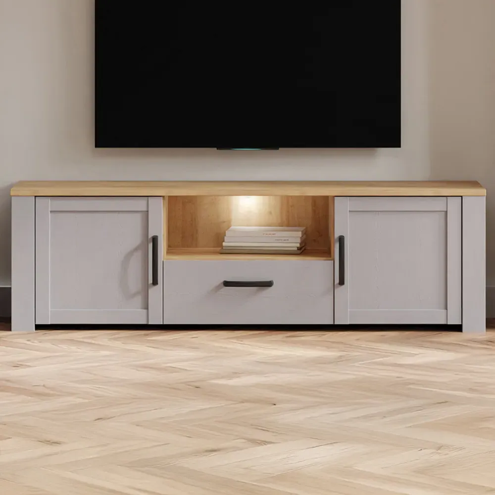 Florence Bohol TV Unit with LED Lighting - Grey, Oak image