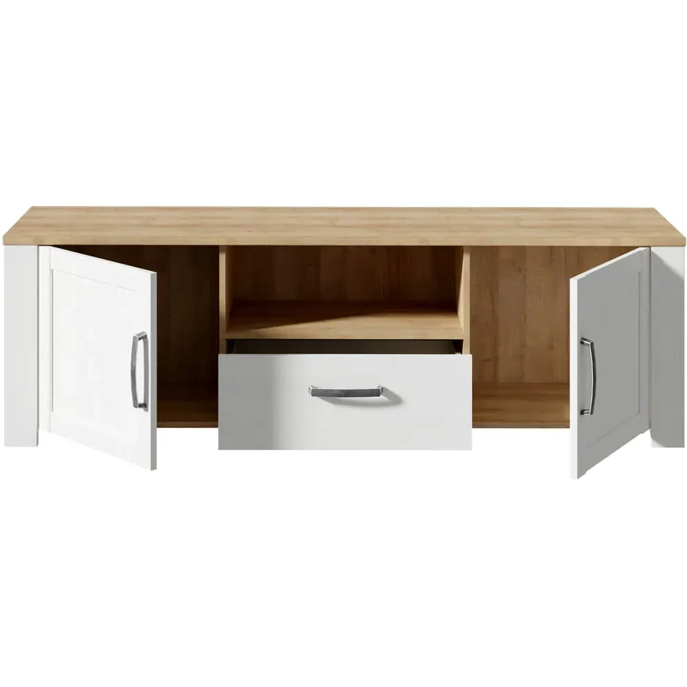 Florence Bohol TV Unit with LED Lighting - White, Oak
