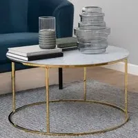 Florence Bolton Round Glass Coffee Table - White, Marble