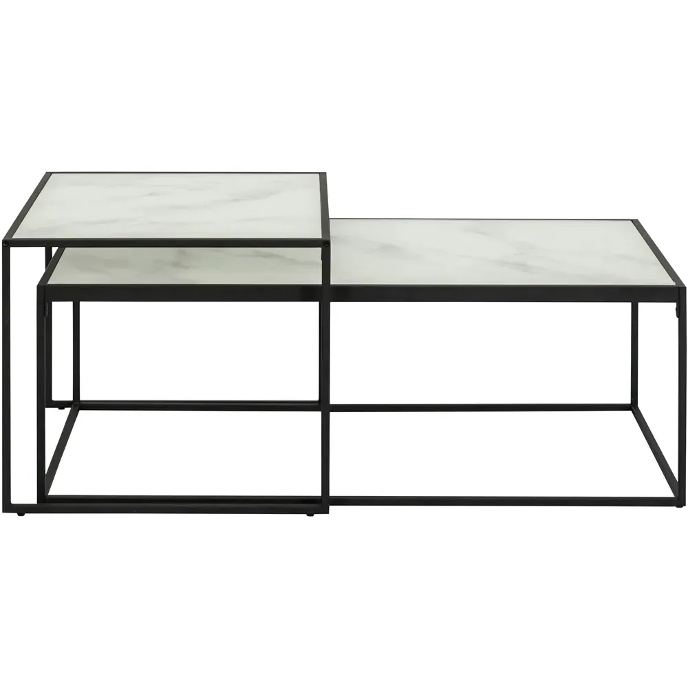 Florence Bolton Torino Glass Coffee Table Set - White, Marble