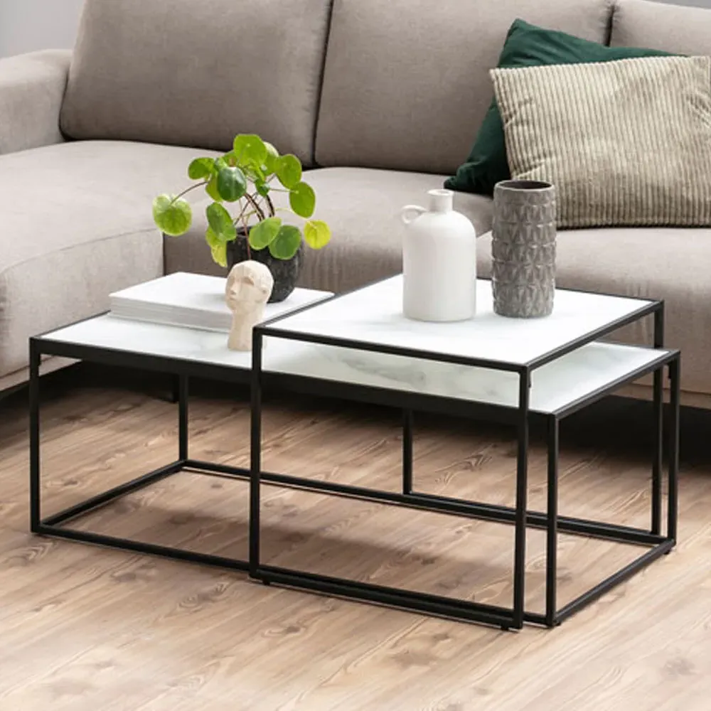 Florence Bolton Torino Glass Coffee Table Set - White, Marble image