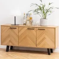 Florence Brighton 3 Door Herringbone Sideboard - Brown, Oak