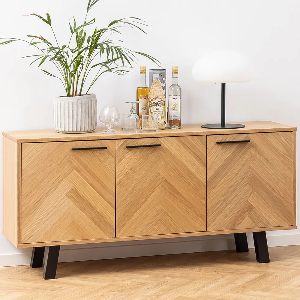 Florence Brighton 3 Door Herringbone Sideboard - Brown, Oak