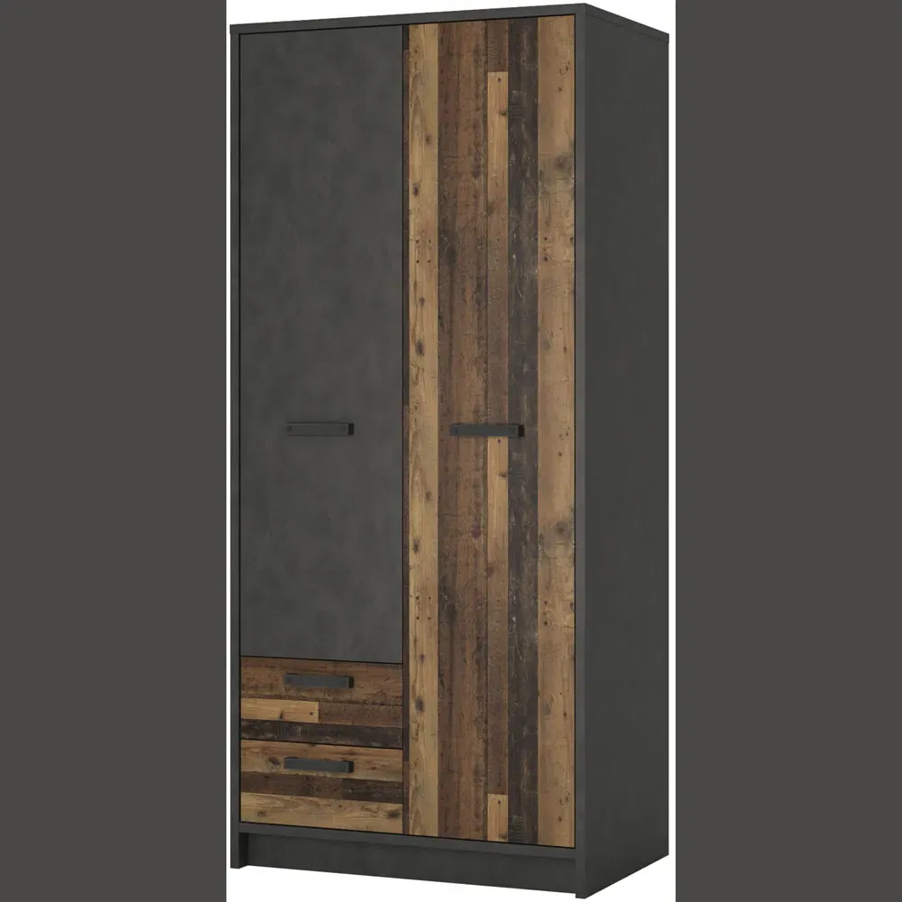 Florence Brooklyn 2 Door 2 Drawer Wardrobe - Grey, Walnut