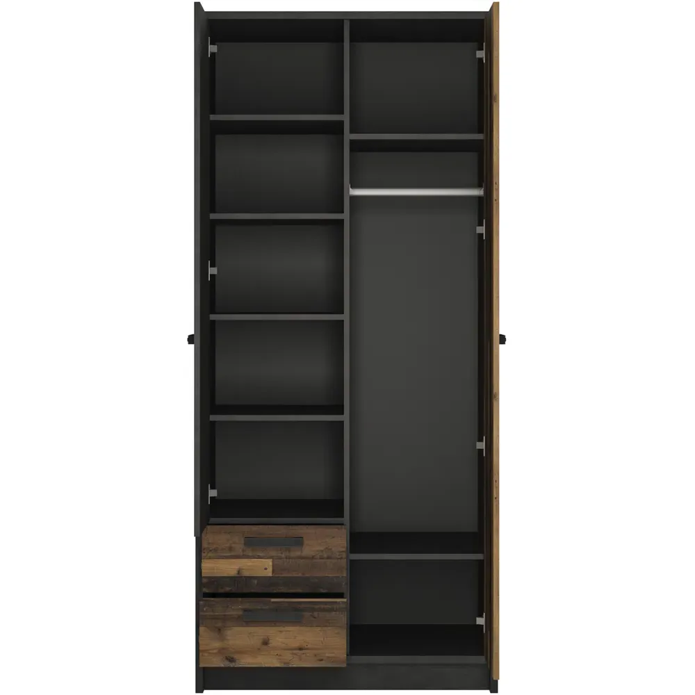Florence Brooklyn 2 Door 2 Drawer Wardrobe - Grey, Walnut