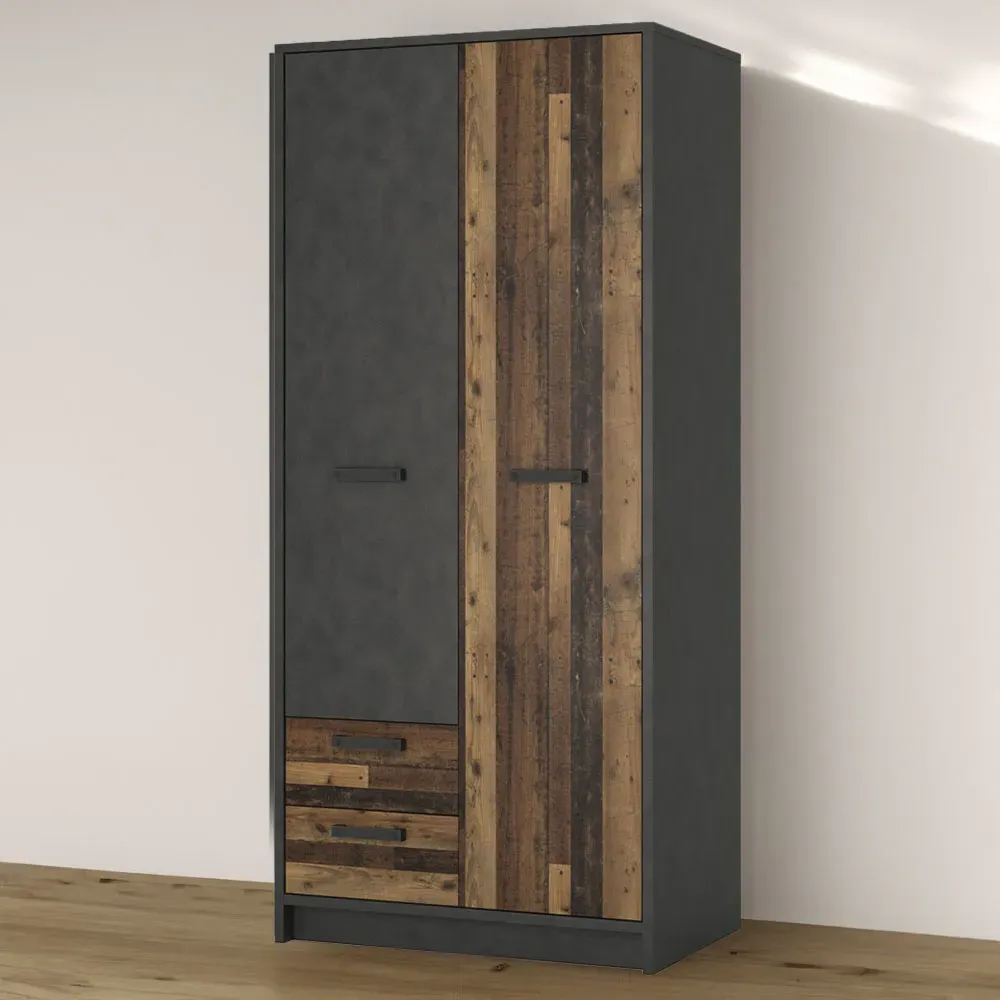 Florence Brooklyn 2 Door 2 Drawer Wardrobe - Grey, Walnut