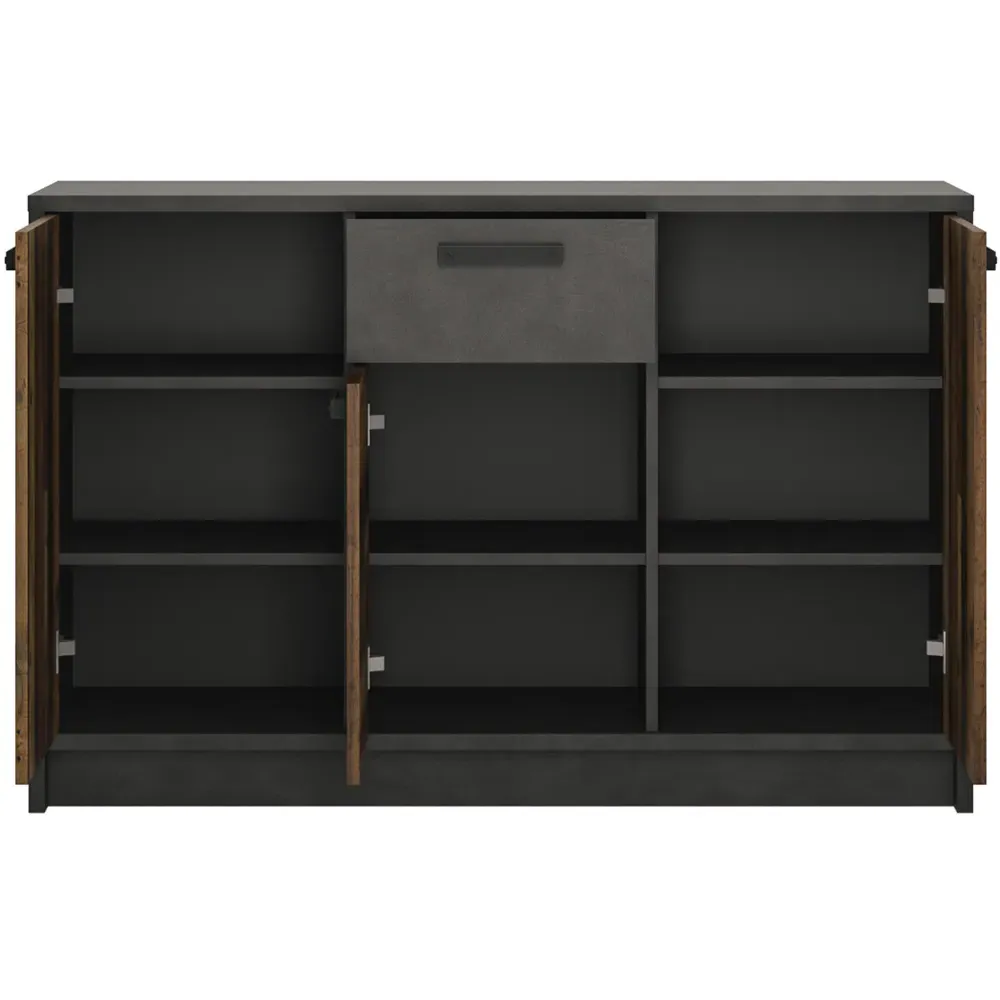Florence Brooklyn 3 Door Cabinet with Drawer - Grey, Walnut
