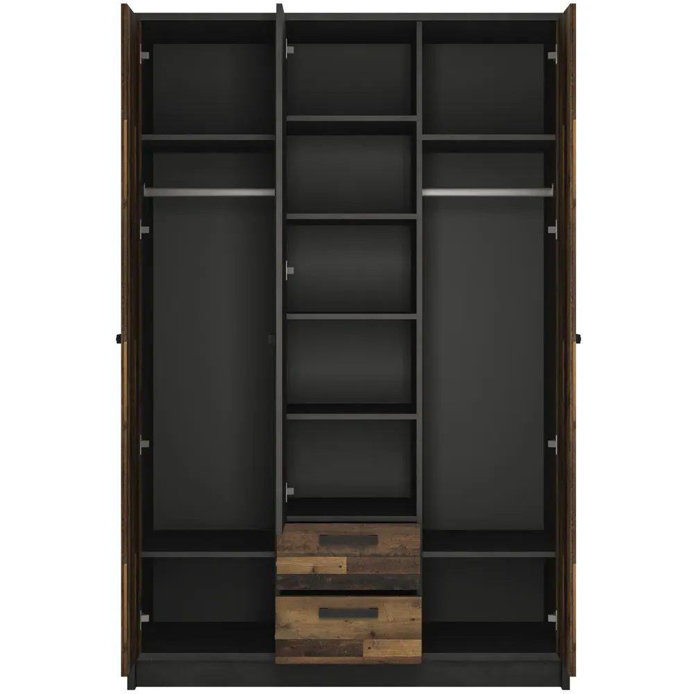 Florence Brooklyn 3 Door Wardrobe with Drawers - Grey, Walnut