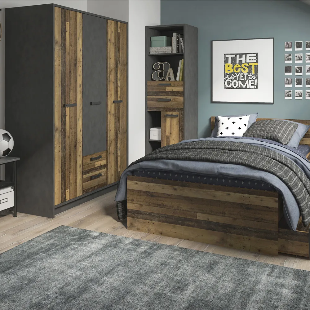 Florence Brooklyn 3 Door Wardrobe with Drawers - Grey, Walnut
