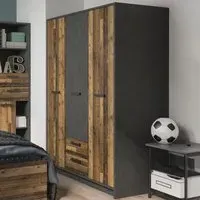 Florence Brooklyn 3 Door Wardrobe with Drawers - Grey, Walnut